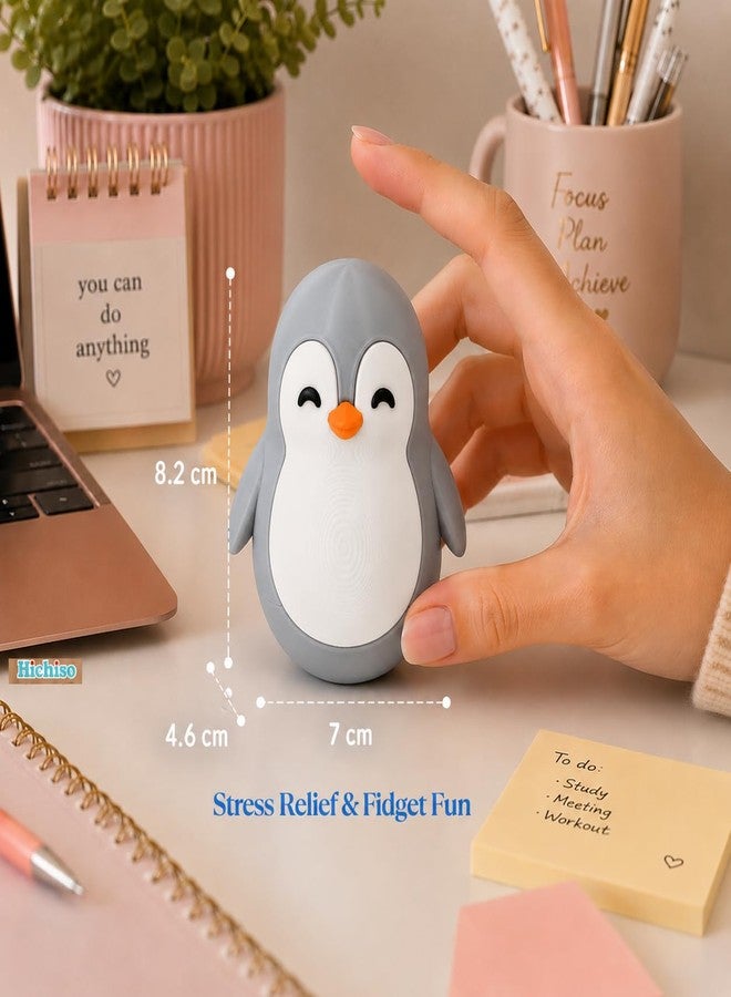 HICHISO Roly Poly Penguin Wobbler | Cute Self-Righting Penguin Desk Toy | Stress Relief Fidget Toy | Mini Penguin Collectible | Office Desk Decor & Gift (Mist Grey, 1 pc) - Image 2