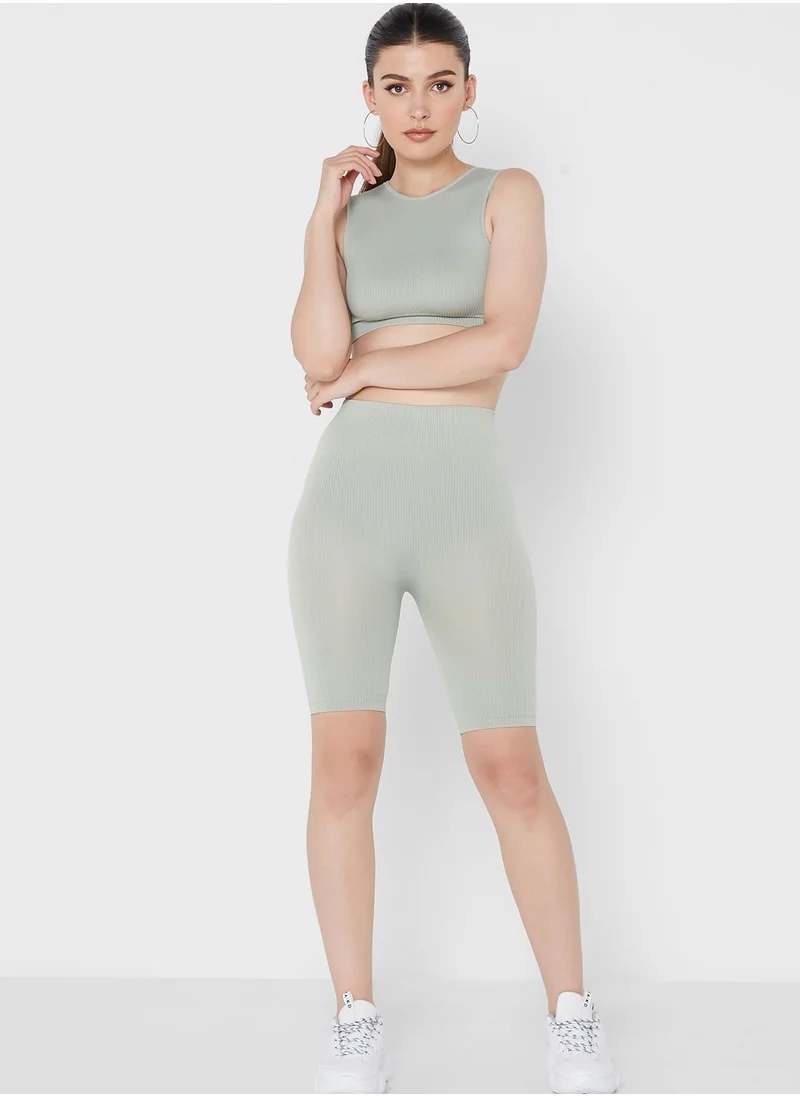 NASTY GAL Ribbed Crop Top & Shorts Set