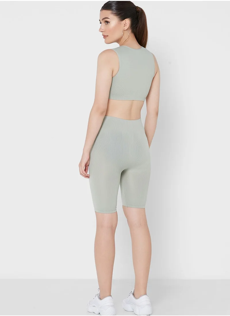NASTY GAL Ribbed Crop Top & Shorts Set