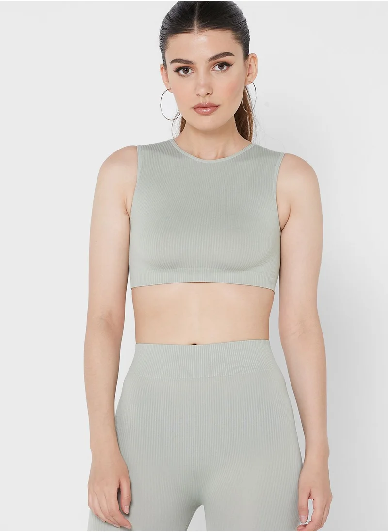 NASTY GAL Ribbed Crop Top & Shorts Set