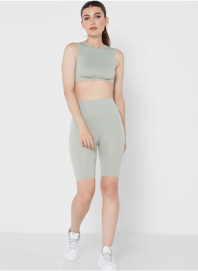 NASTY GAL Ribbed Crop Top & Shorts Set