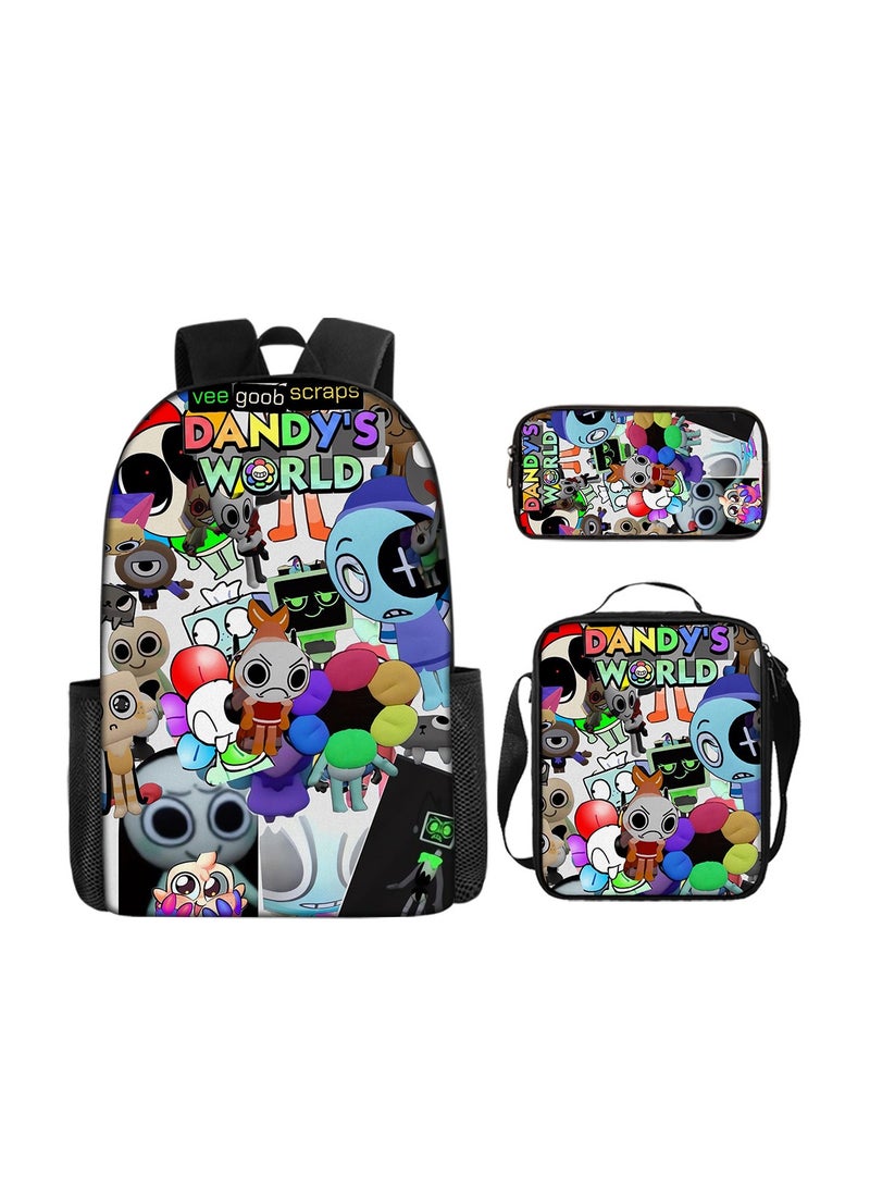 Backpacker حقيبة ظهر مدرسية بطباعة ثلاثية الأبعاد من Dandy's World مقاس 29*16*42 سم + حقيبة كتف مقاس 19*6*23 سم + حقيبة أقلام مقاس 24*7*11 سم مجموعة من ثلاث قطع - Image 1