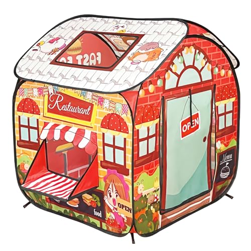 TikOnsYol Kids Pop Up Fast Food Restaurant Play Tent Playhouse Indoor Outdoor Folding Portable Play Tent for Kids Boys and Girls - Image 1