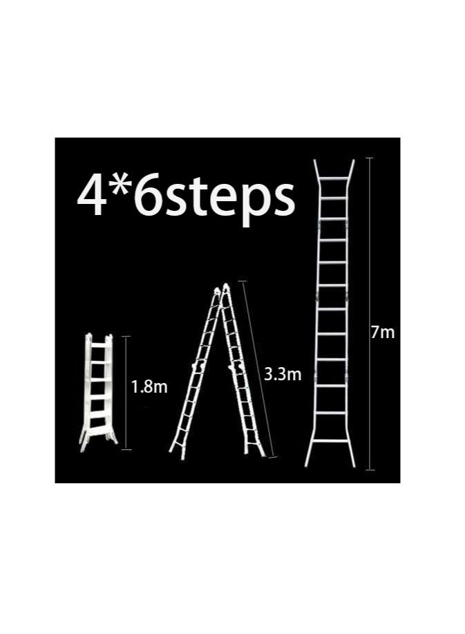 SUNRISE Folding Ladder Multipurpose Aluminum Extension Ladder 7 in 1 Step Ladder Folding Adjustable Telescoping Heavy Duty Scaffold 60° Open Out Design 4*6 Steps - Image 3