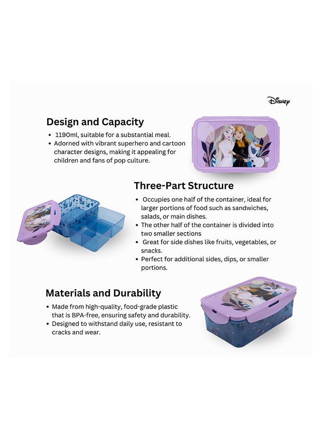 Disney حاوية طعام مستطيلة كبيرة مع أقسام قابلة للإزالة ١١٩٠ مل - Image 4