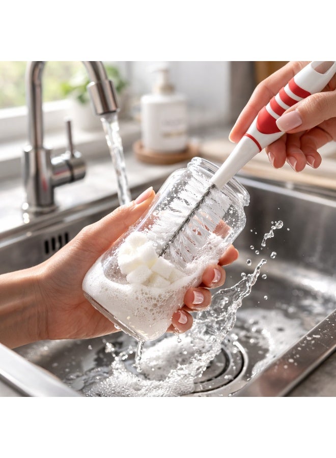 تيتيز فرشاة تنظيف رضاعات للأطفال بطرف إسفنجي ومقبض مانع للانزلاق تصميم 2 في 1 لتنظيف عميق للرضاعات والأكواب بطول 30.3 سم (أحمر) - Image 2