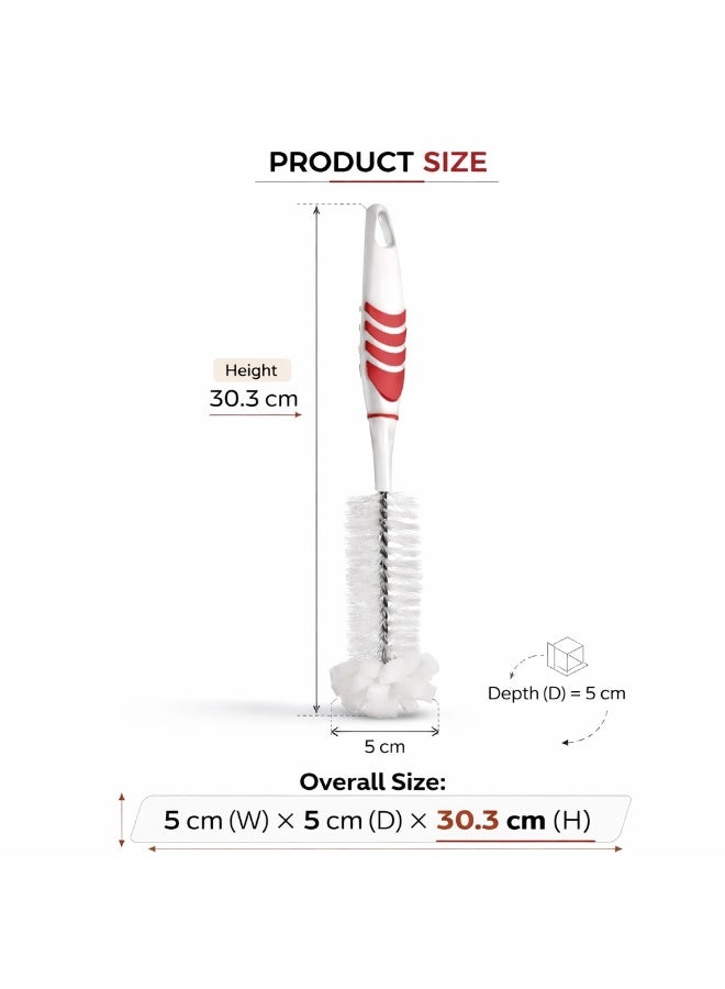 تيتيز فرشاة تنظيف رضاعات للأطفال بطرف إسفنجي ومقبض مانع للانزلاق تصميم 2 في 1 لتنظيف عميق للرضاعات والأكواب بطول 30.3 سم (أحمر) - Image 4