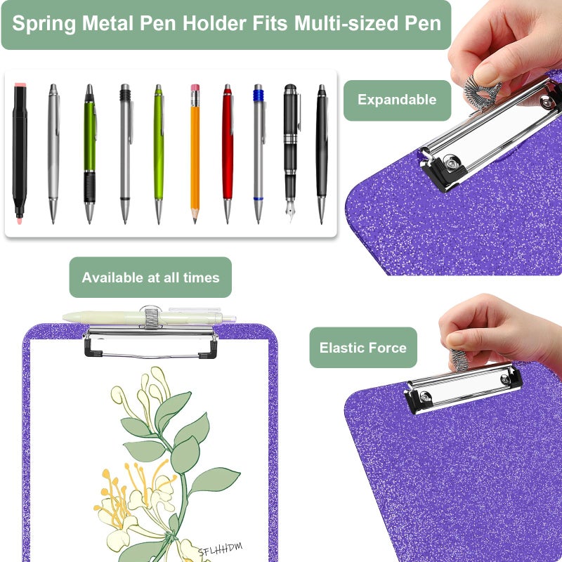 SFLHHDM 1 Pcs Clear Glitter Clipboards, Plastic Clipboard with Pen Holder,Size 8.85 x 12.4 in Shiny Clipboards with Low Profile Clip,Cute Hanging Clipboard for Office School Sparkly Clip Board-Purple - Image 2