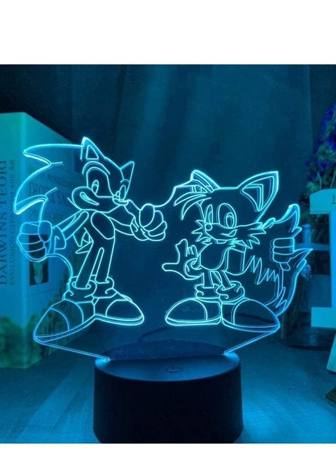 3D illusion lamp lED Night Light Sonic the Hedgehog and Tails figureNnight Light for Gameroom Decor Ideas Color Changing Night Light  Gift