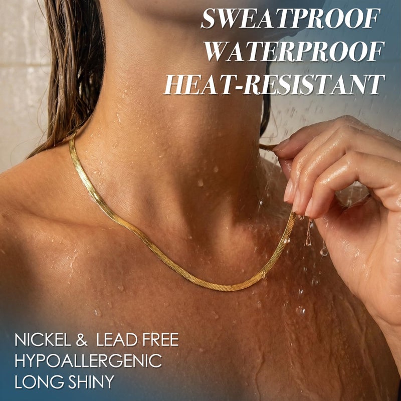 WomenGifts Dainty Gold Stack Herringbone Necklace for Women â€“ 14K Gold Plated Dainty Snake Chain Choker, Trendy Simple Long Layered Jewelry Non Tarnish, 14, 16, 18 Inch Thin & Chunky Options, Gift for Her - Image 5