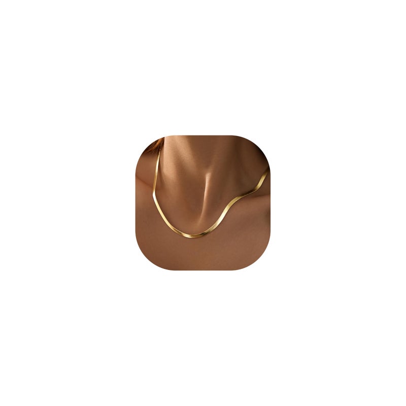 WomenGifts Dainty Gold Stack Herringbone Necklace for Women â€“ 14K Gold Plated Dainty Snake Chain Choker, Trendy Simple Long Layered Jewelry Non Tarnish, 14, 16, 18 Inch Thin & Chunky Options, Gift for Her - Image 1