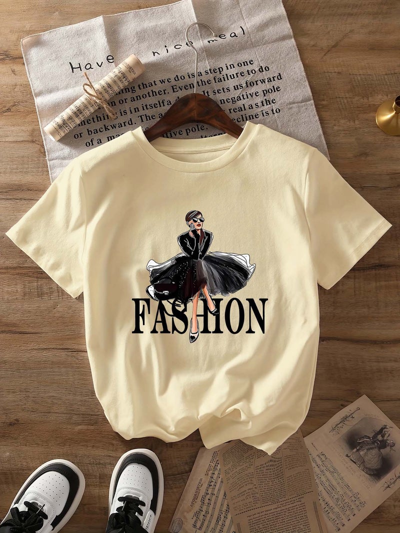 Independent Station Women'S Tops Round Neck Cartoon Printed Short-Sleeved T-Shirt-M - Image 1