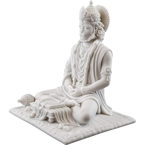 Karigaari India White Marble Finish Hanuman Idol Sitting in Meditation Pose | Bajrangbali Murti for Home Temple Office Car Dashboard | Decorative Spiritual Figurine for Puja & Gifting - Image 5