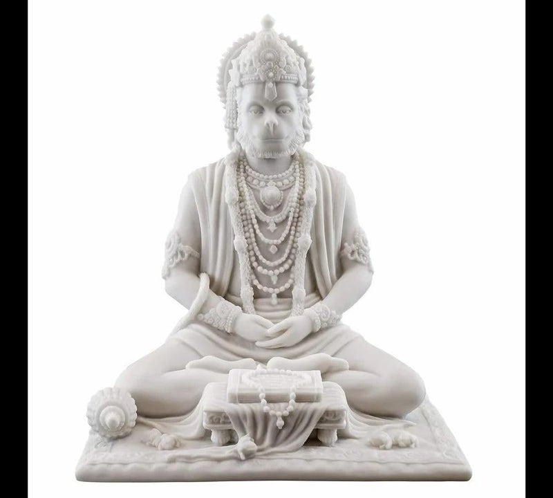 Karigaari India White Marble Finish Hanuman Idol Sitting in Meditation Pose | Bajrangbali Murti for Home Temple Office Car Dashboard | Decorative Spiritual Figurine for Puja & Gifting - Image 3