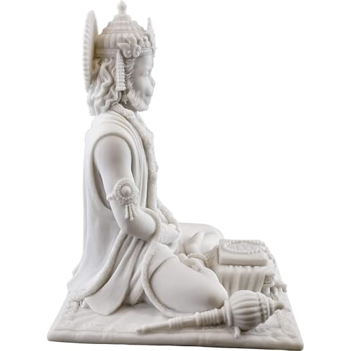 Karigaari India White Marble Finish Hanuman Idol Sitting in Meditation Pose | Bajrangbali Murti for Home Temple Office Car Dashboard | Decorative Spiritual Figurine for Puja & Gifting - Image 4