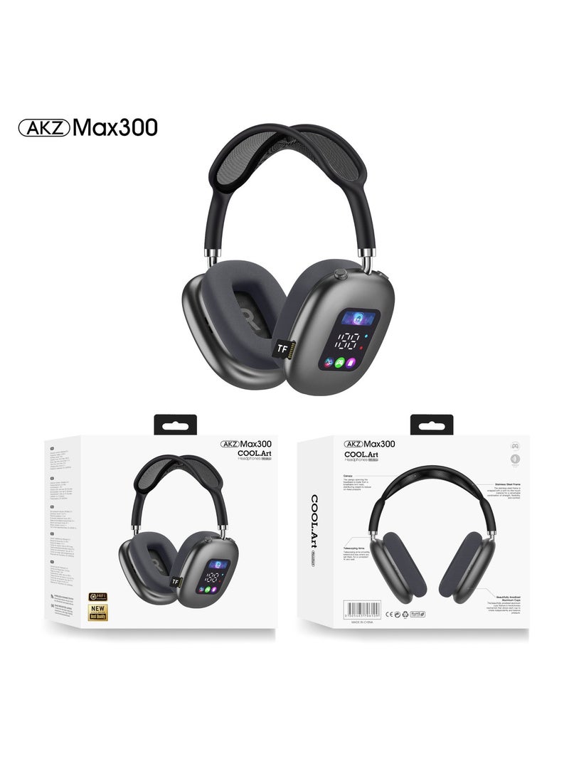 MAX300 Head mounted Bluetooth Earphones, Bluetooth 5.4, LED LCD Display, Immersive 8D Stereo HiFi Sound and BISA Dolby Class Space, Stunning Bass, Sound Effects, Supports Bluetooth and TF Card Mode Switching - Image 1