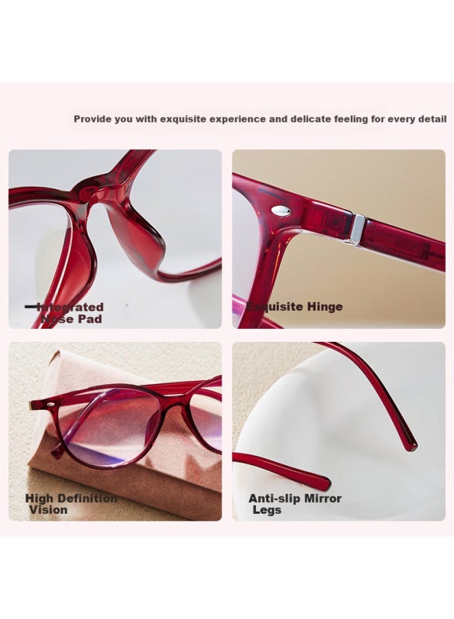 Borsiyzol Reading Gl For Men And Women, Imported High-definition Anti-blue Light Genuine Reading Gl 8016, Wine Red, 150 Degrees - Image 1