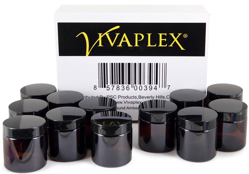 Vivaplex, 12, Amber, 4 oz, Round Glass Jars, with Inner Liners and black Lids - Image 3