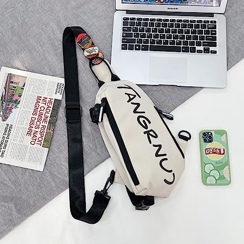 GUSTAVE® Crossbody Bag For Unisex With 3Pcs Badges, Waterproof Sling Bag Large Shoulder Bag With Adjustable Strap For Commuting Travel Outdoor Activities Cycling, White - Image 2