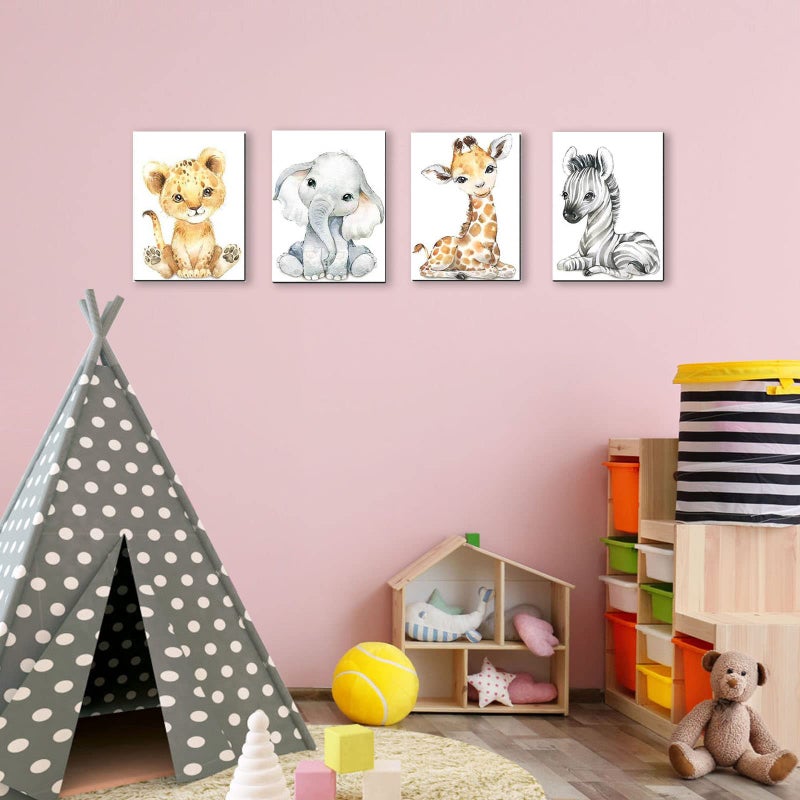 Kiddale Baby Watercolor Animals Wall Art Prints Set of 4 (8x10),Tiger Elephant Zebra Giraffe Safari Animals Pictures Nursery Decor Art,Stretched and Framed Ready to Hang - Image 5