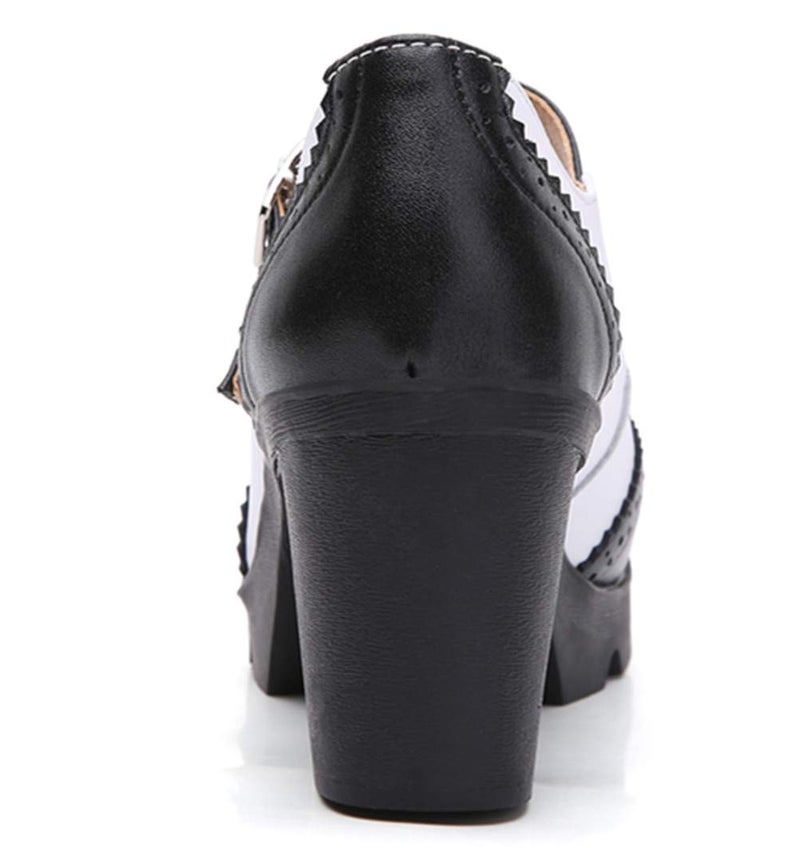DADAWEN Women's Chunky Low Block Heels Mary Jane Closed Toe Work Pumps Comfortable Round Toe Oxfords Dress Wedding Shoes Black/White US Size 9 - Image 4