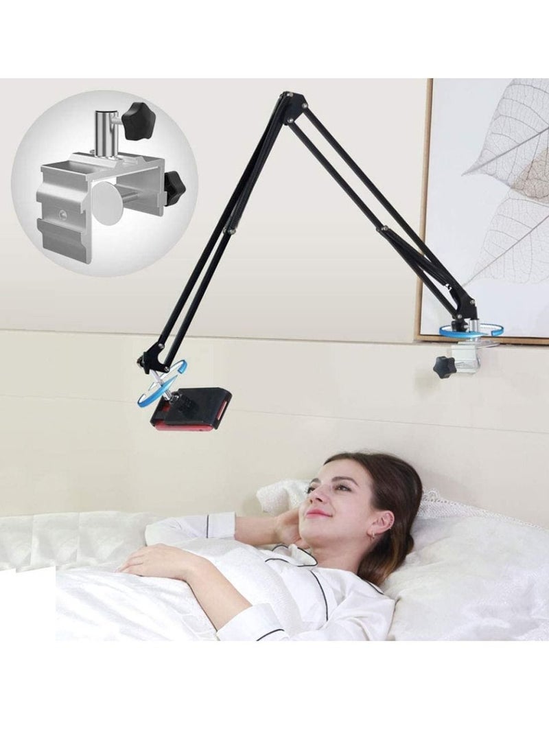 Yesido Long Arm Lazy Mobile Stand Phone Clip Holder for Desk and bedside, Flexible 360° Rotation Bracket for 4-11 inch Phones (Black) - Image 1