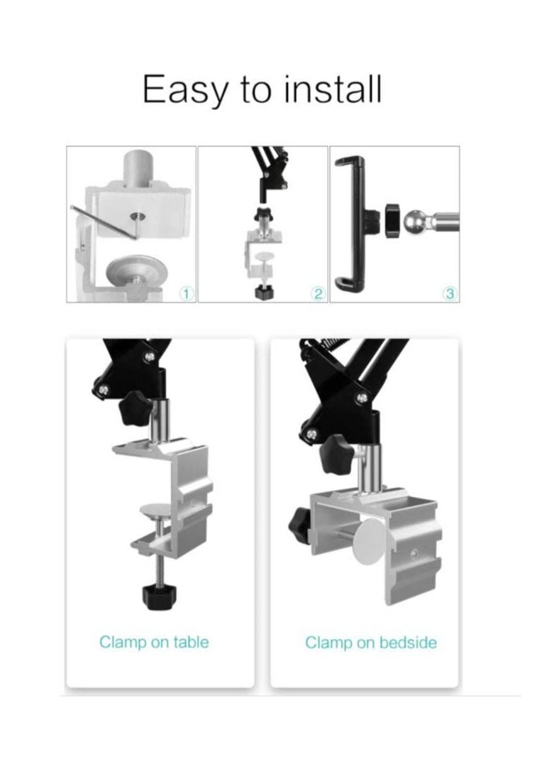 Yesido Long Arm Lazy Mobile Stand Phone Clip Holder for Desk and bedside, Flexible 360° Rotation Bracket for 4-11 inch Phones (Black) - Image 2