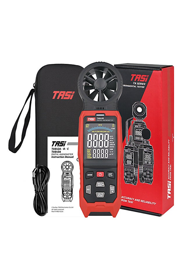 TASI - TASI TA642B Digital Anemometer Handheld Wind Speed Meter Measuring Air Flow Speed Wind Temperature LCD Backlight Display TA642B - Image 1