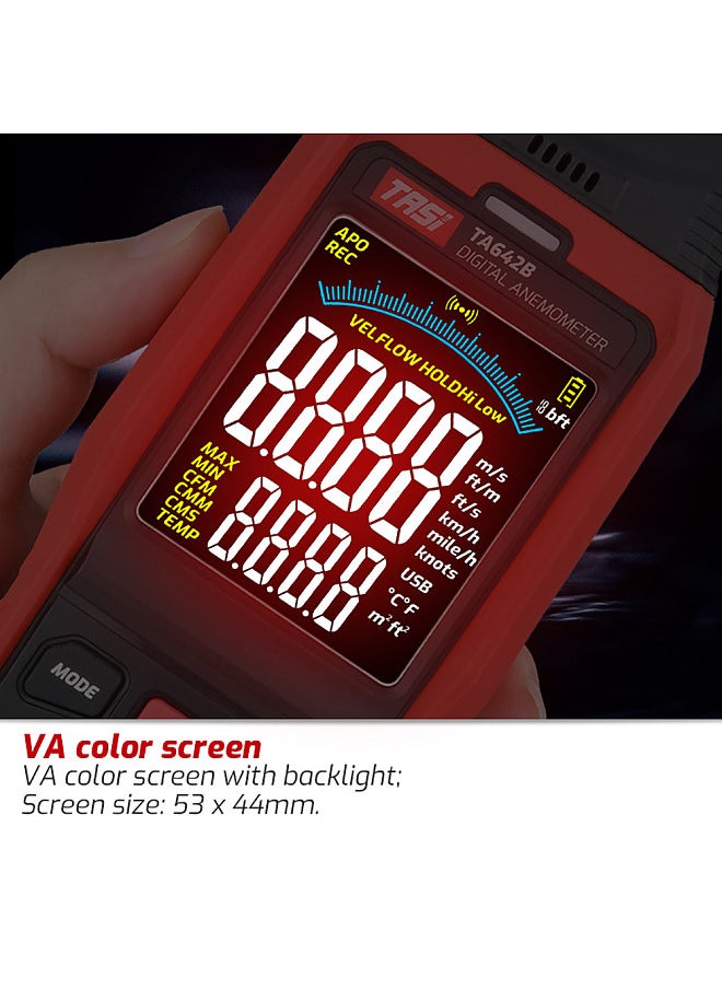 TASI - TASI TA642B Digital Anemometer Handheld Wind Speed Meter Measuring Air Flow Speed Wind Temperature LCD Backlight Display TA642B - Image 1
