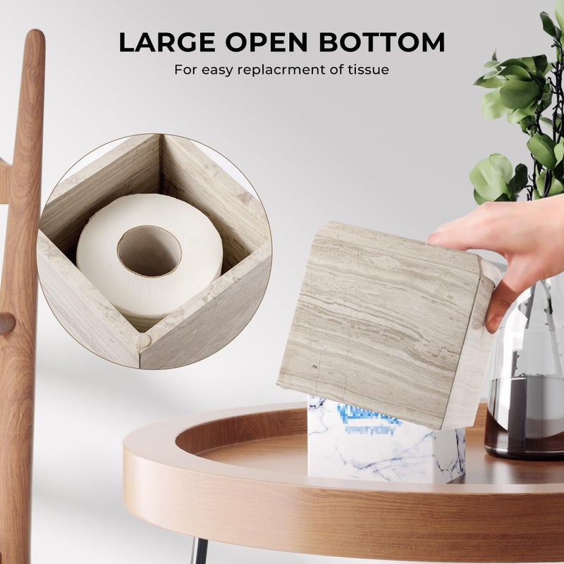 WORHE Tissue Box Cover Italy Natural Marble Heavy Duty Square Facial Toilet Paper Holder for Bathroom Living Room Bedroom Dresser Kitchen Minimalistic Office Home Decor Grey (WH078) - Image 5