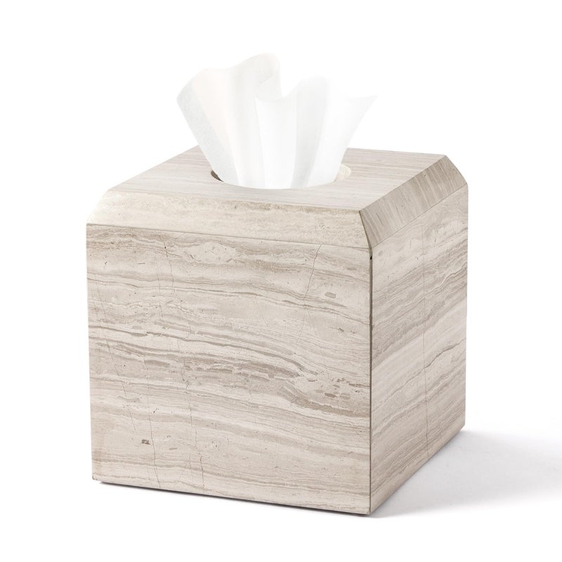 WORHE Tissue Box Cover Italy Natural Marble Heavy Duty Square Facial Toilet Paper Holder for Bathroom Living Room Bedroom Dresser Kitchen Minimalistic Office Home Decor Grey (WH078) - Image 1