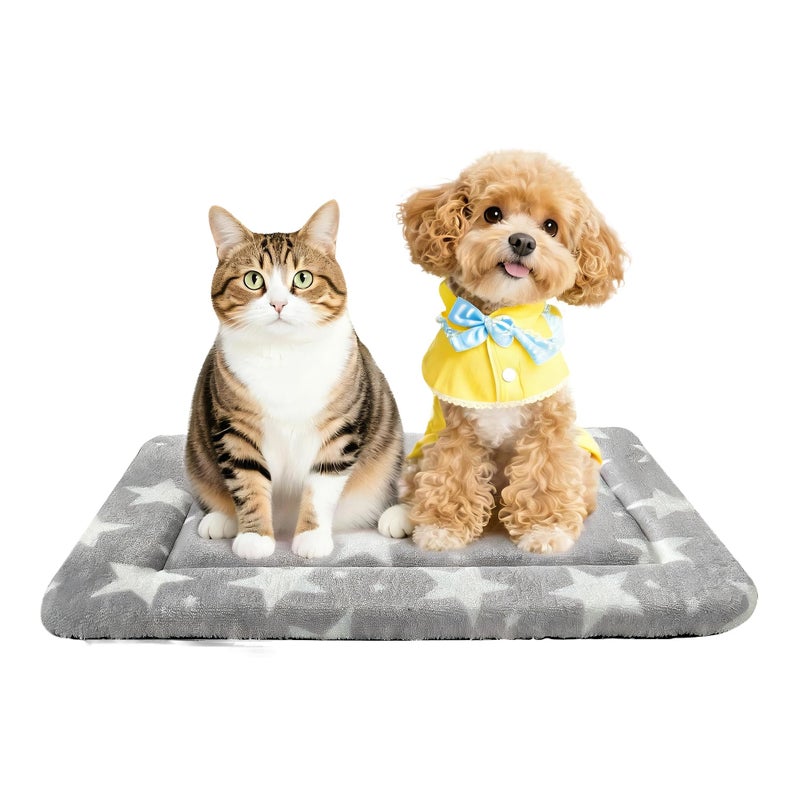 pobopobo Dog Bed Mat â€“ Soft & Comfortable Dog Kennel Pad for Crate â€“ Durable Crate Bed & Mat for Dogs & Cats â€“ Ideal for Crate, Kennel, and Home Use (Big&Little Stars Grey, S(24"*18"*1.5")) - Image 1