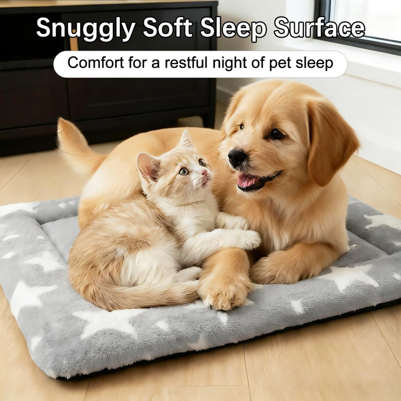 pobopobo Dog Bed Mat â€“ Soft & Comfortable Dog Kennel Pad for Crate â€“ Durable Crate Bed & Mat for Dogs & Cats â€“ Ideal for Crate, Kennel, and Home Use (Big&Little Stars Grey, S(24"*18"*1.5")) - Image 2