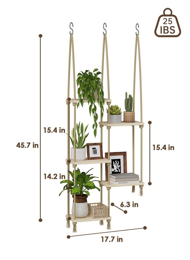 فورثكان رف نباتات مُعلّق من الخشب بحبل من الجوت، تعليق جداري/سقفي، حامل نباتات بمظهر بوهيمي للتخزين والديكور داخل المنزل للشرفة وغرفة المعيشة - Image 4