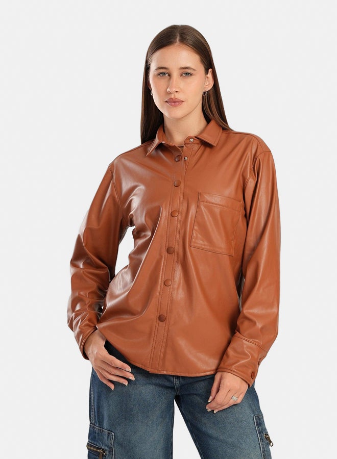 Clue Leather Shirt with Snap Closure - Image 1