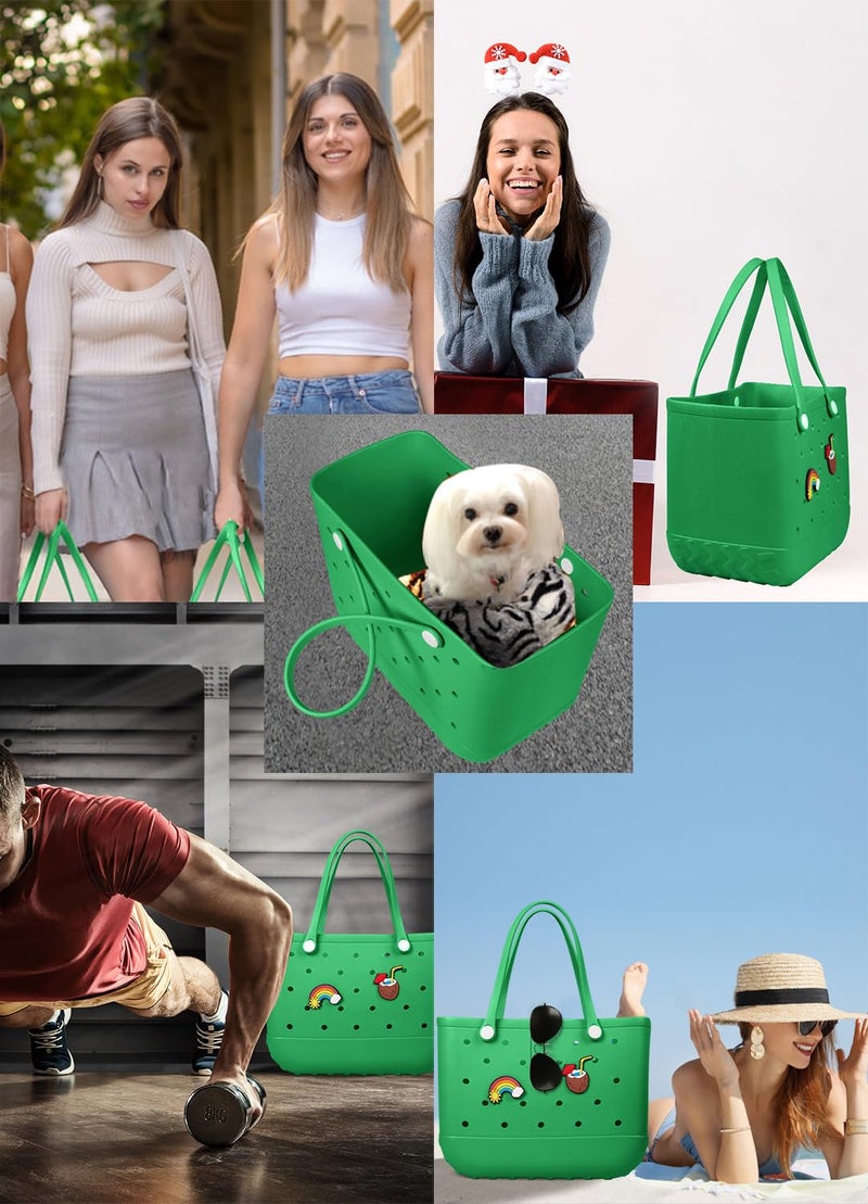 Baonat Beach Bag Rubber Tote Bag - Waterproof Travel Bag for Women Washable Tote Bag Handbag for Sports Beach Market Pool (Green, Large) - Image 2