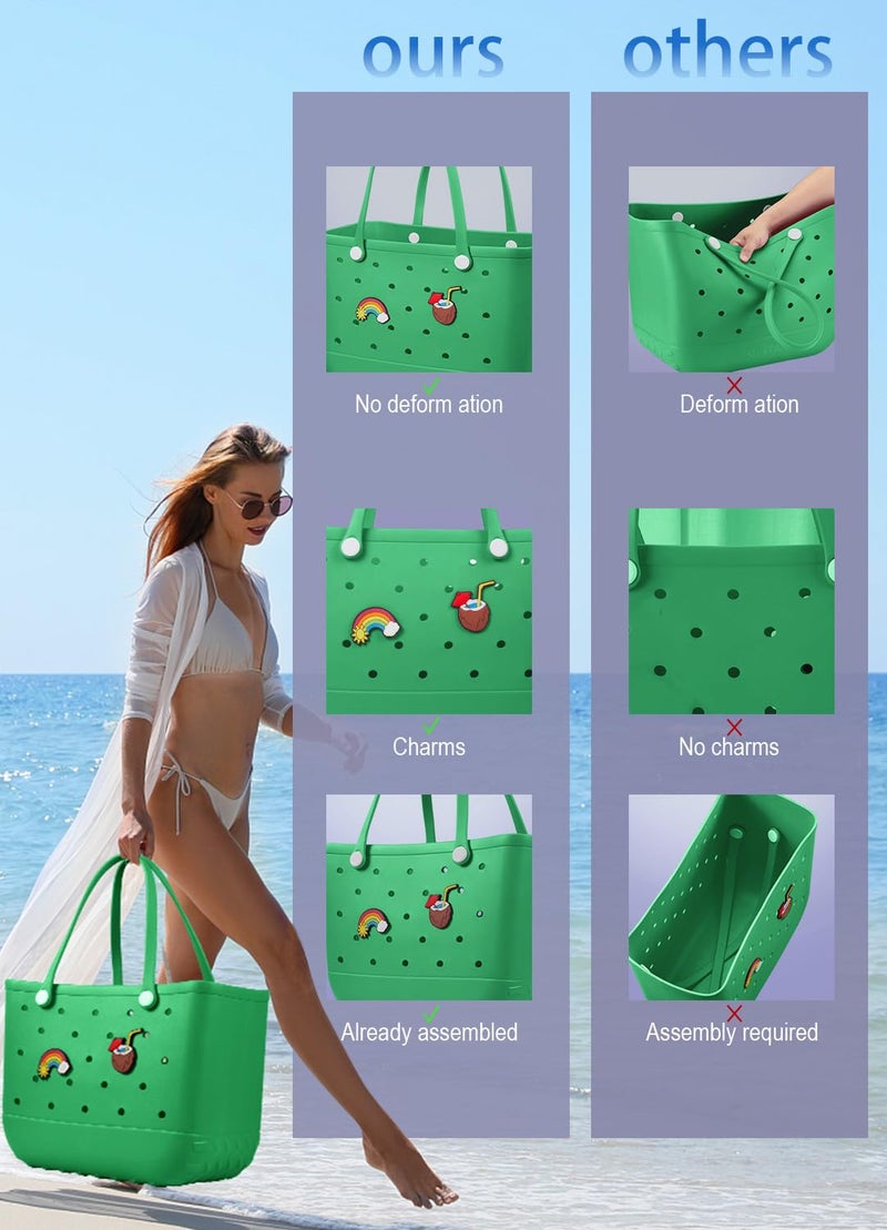 Baonat Beach Bag Rubber Tote Bag - Waterproof Travel Bag for Women Washable Tote Bag Handbag for Sports Beach Market Pool (Green, Large) - Image 5