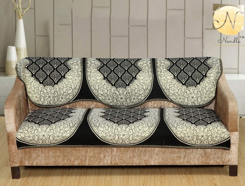 Nendle Cotton Sofa Covers Set of 3 Seater for Living Room (Black, 2 Pieces), 69 Inch x 27 inch, Abstract ASIN: B07W - Image 5