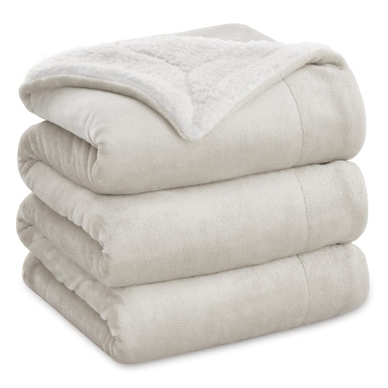Bedsure Sherpa Fleece Blankets Queen Size for Bed - Thick and Warm Blanket for Winter, Soft Fuzzy Plush Queen Blanket for All Seasons, Linen, 90x90 Inches
