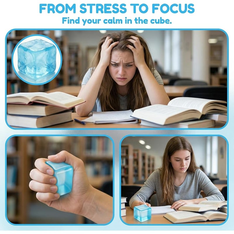 Bingcute Fidget Toys Squishy Stress Cube, Slow Rising Stress Balls for Adults Kids Squishies Anxiety Relief Squeeze Sensory Toys Gifts (Blue) - Image 2