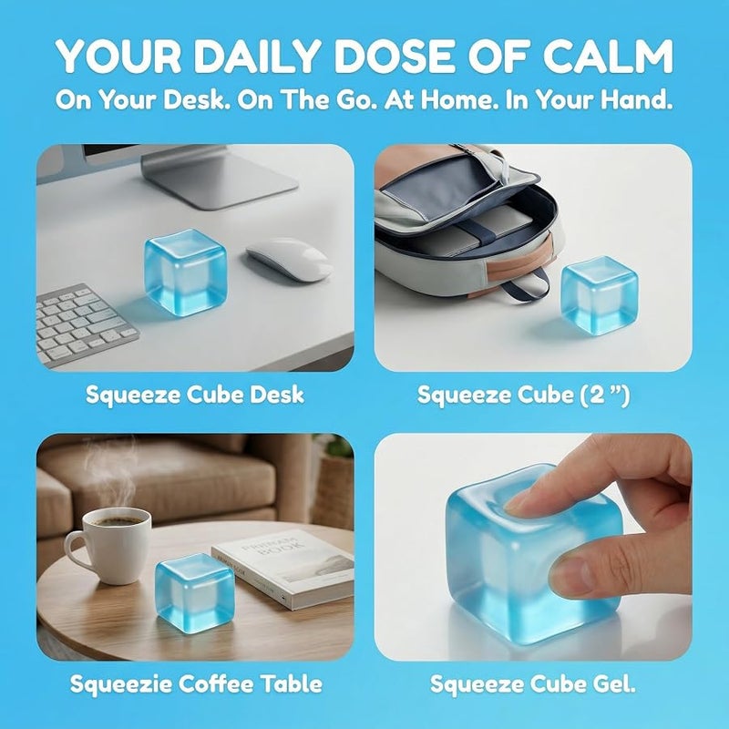 Bingcute Fidget Toys Squishy Stress Cube, Slow Rising Stress Balls for Adults Kids Squishies Anxiety Relief Squeeze Sensory Toys Gifts (Blue) - Image 3