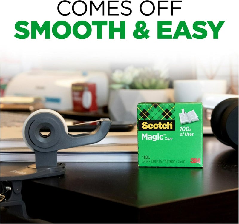سكوتش شريط لاصق سحري في صندوق 3/4 × 1299 بوصة (19 مم × 33 م) شريط لاصق غير مرئي وقابل للإزالة متعدد الأغراض لإصلاح المستندات ووضع العلامات والشريط اللاصق معبأ في صندوق فردي 1 لفة / صندوق - Image 4