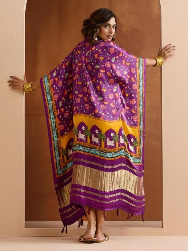 آي شين فستان قفطان فيسكوز أرجواني بنقوش زهور - Image 5