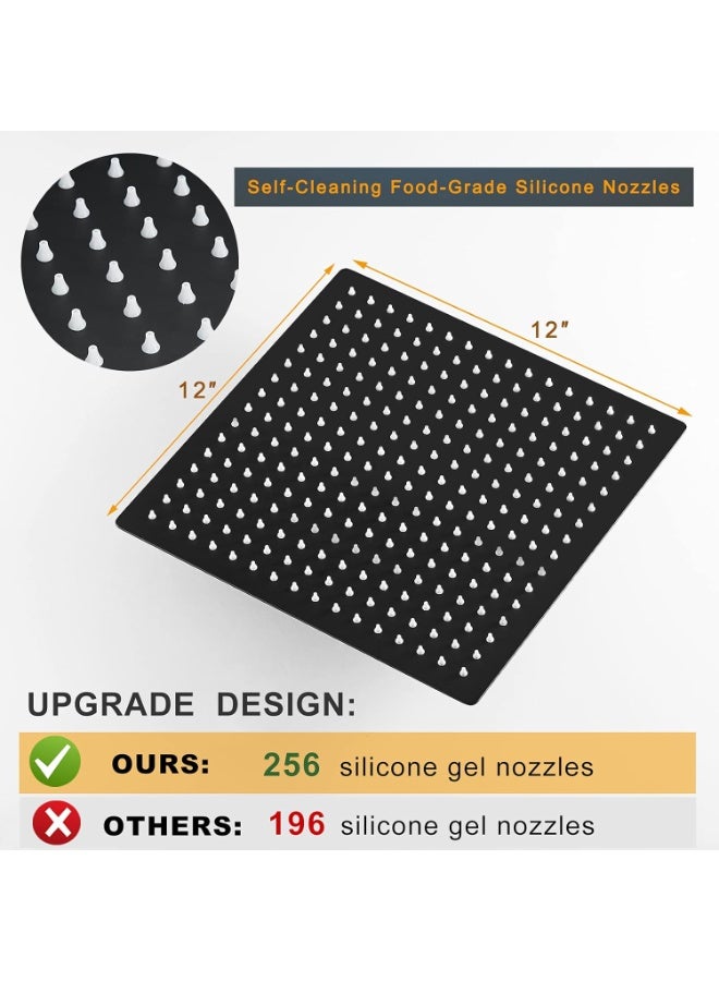 MIXDE 12 Inch Rain Shower Head, 12" Square Rainfall & High Pressure Stainless Steel Bath Showerhead, 1/16" Ultra Thin, Waterfall Full Body Coverage with Silicone Nozzle, Matte Black Finish - Image 3