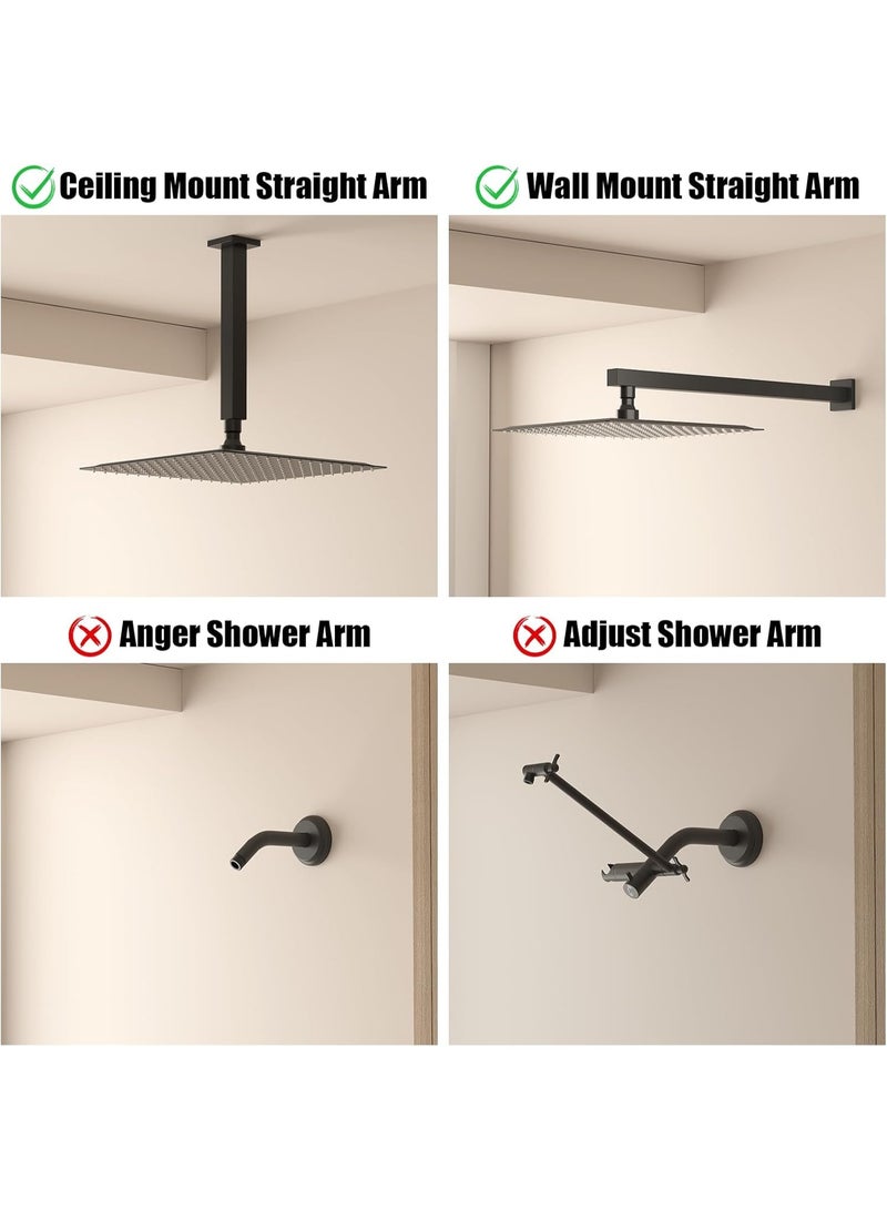 MIXDE 12 Inch Rain Shower Head, 12" Square Rainfall & High Pressure Stainless Steel Bath Showerhead, 1/16" Ultra Thin, Waterfall Full Body Coverage with Silicone Nozzle, Matte Black Finish - Image 5
