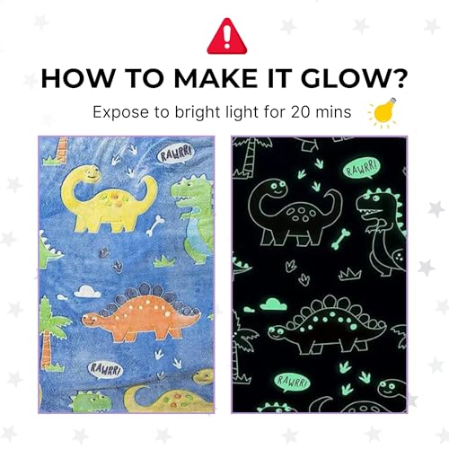 Famyo® Glow Blanket for Kids –Cute Dinosaur | Kids Blanket 0–15 Yrs | 200×152 cm Double Bed Blanket | Soft Flannel Blankets for Winter | Lab-Tested & Safe, (Blue) - Image 2