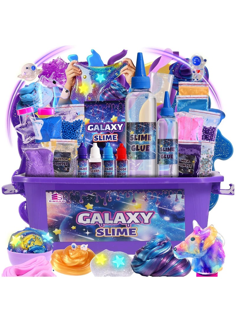 SIMDOW Mini Galaxy Slime Kit, with Glow in The Dark Stickers,Making Butter Slime, Dark Powder to Make Glitter & Galactic Slime, Stress Relief Toys, Party Favors for Kids, for Girls Boys 6 7 8 9 10 11 12 - Image 1