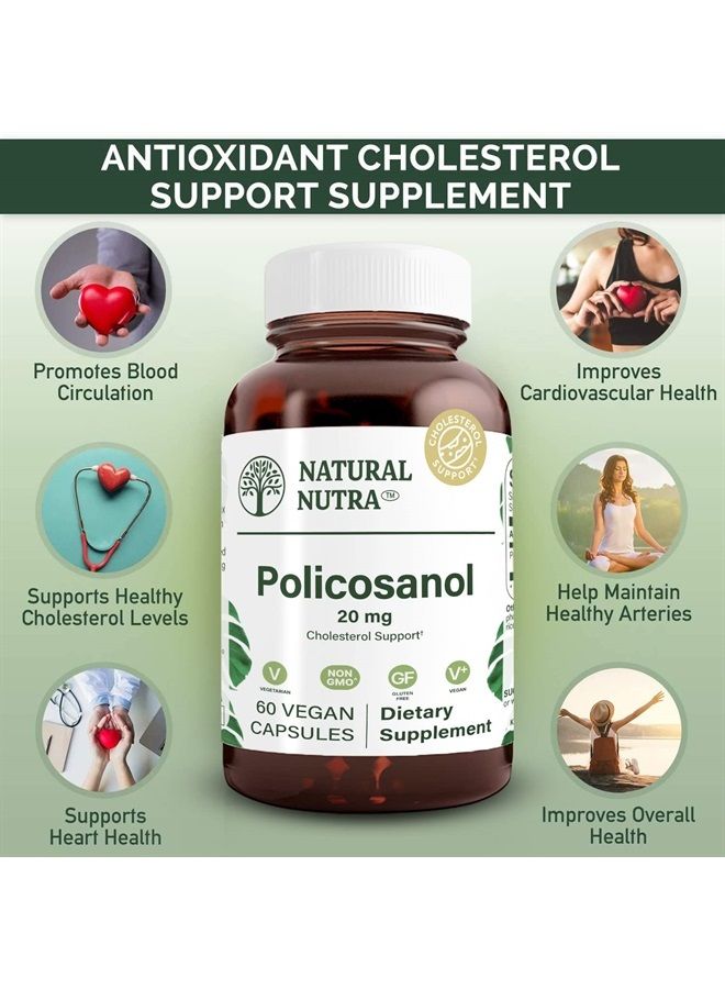 Natural Nutra Policosanol 20mg with Octacosanol, Supplement to Promotes Blood Circulations, Improves Cardiovascular Health, 60 Vegan Capsules - Image 3