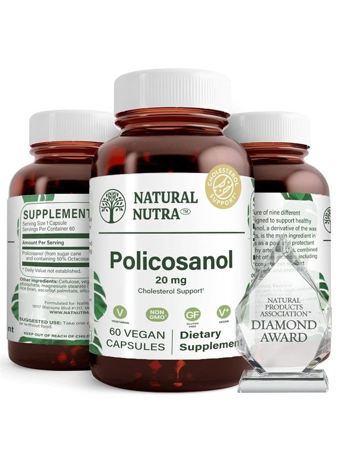 Natural Nutra Policosanol 20mg with Octacosanol, Supplement to Promotes Blood Circulations, Improves Cardiovascular Health, 60 Vegan Capsules - Image 1