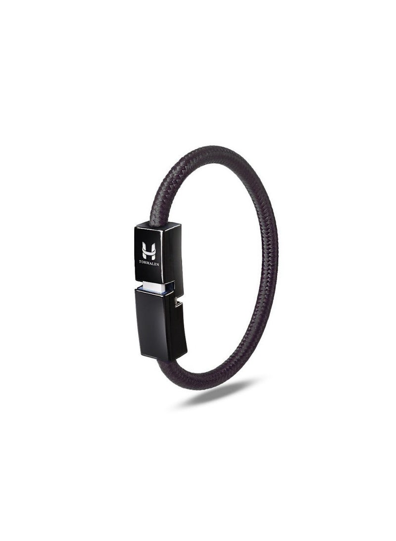 Black charging band with built-in Apple MFi-certified Lightning cable – Stylish fabric design with a metal magnetic clasp – Fast charging and data transfer - Image 1